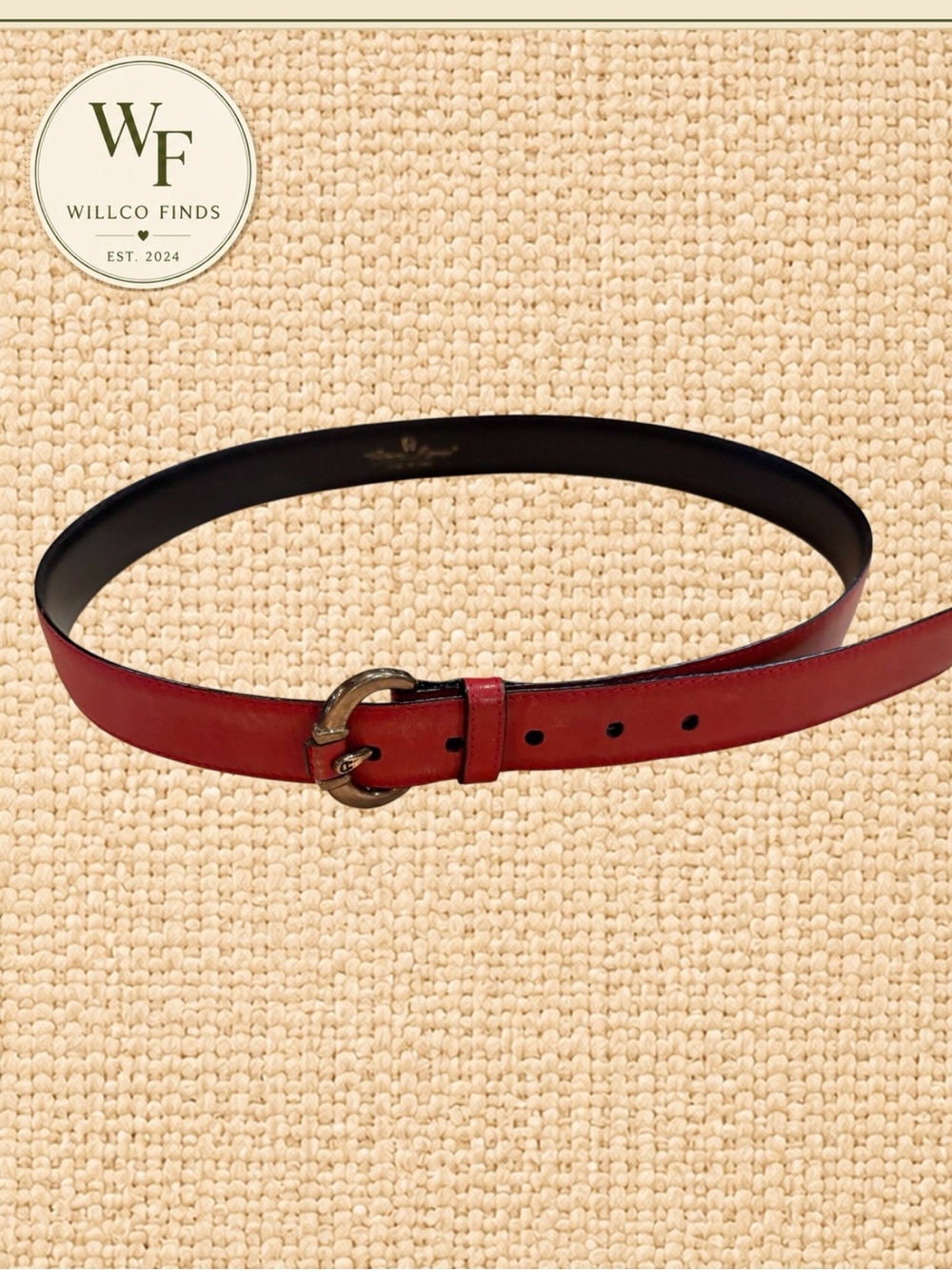 Vintage Etienne Aigner Burgundy Leather Belt Horseshoe A Buckle
